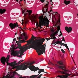 Iz Byer Pink Red Black Floral Halter Camisole